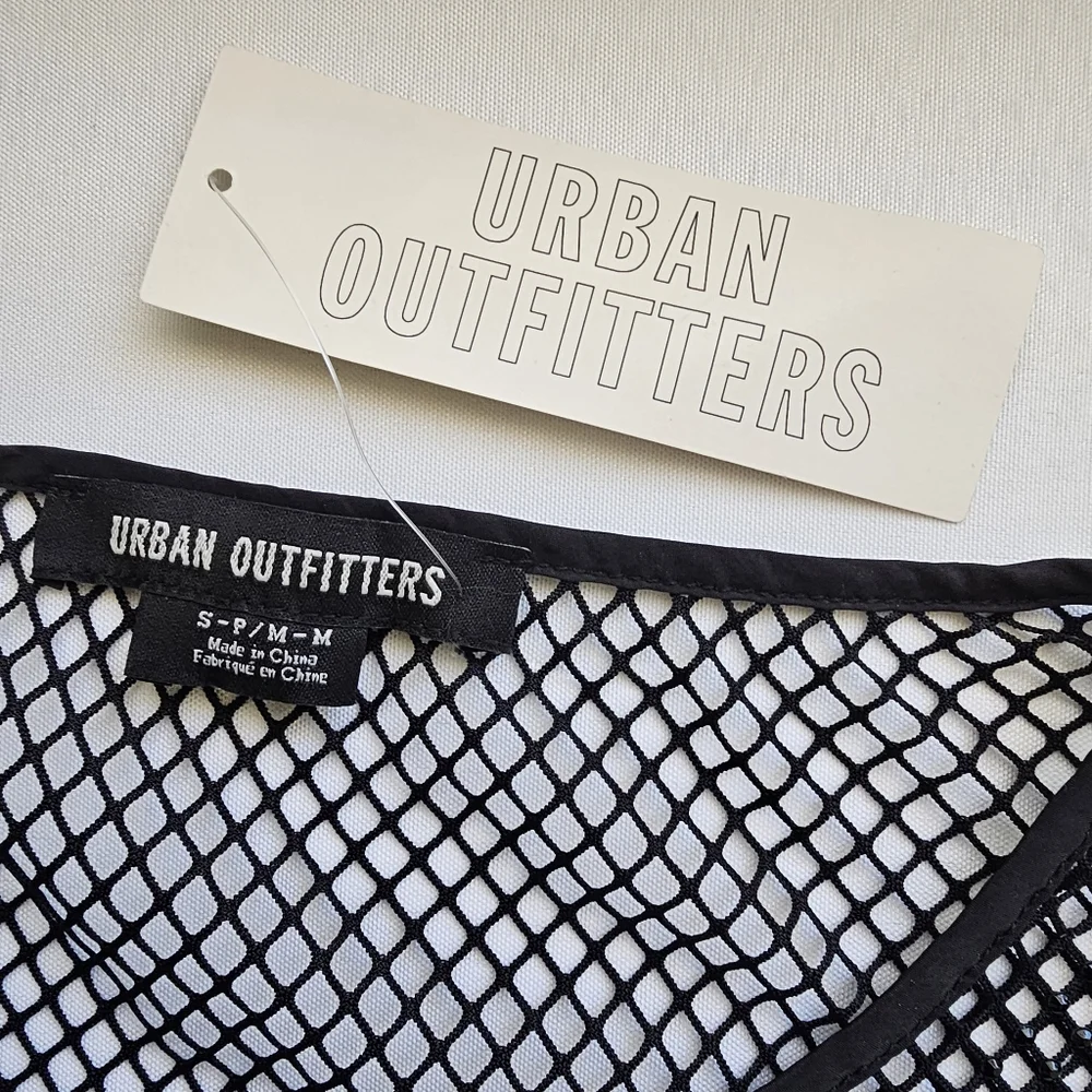 Urban Outfitters NWT Black Mesh Crop Tank Top Red Stripe Y2K Festival Unisex S/M - Picture 8 of 12